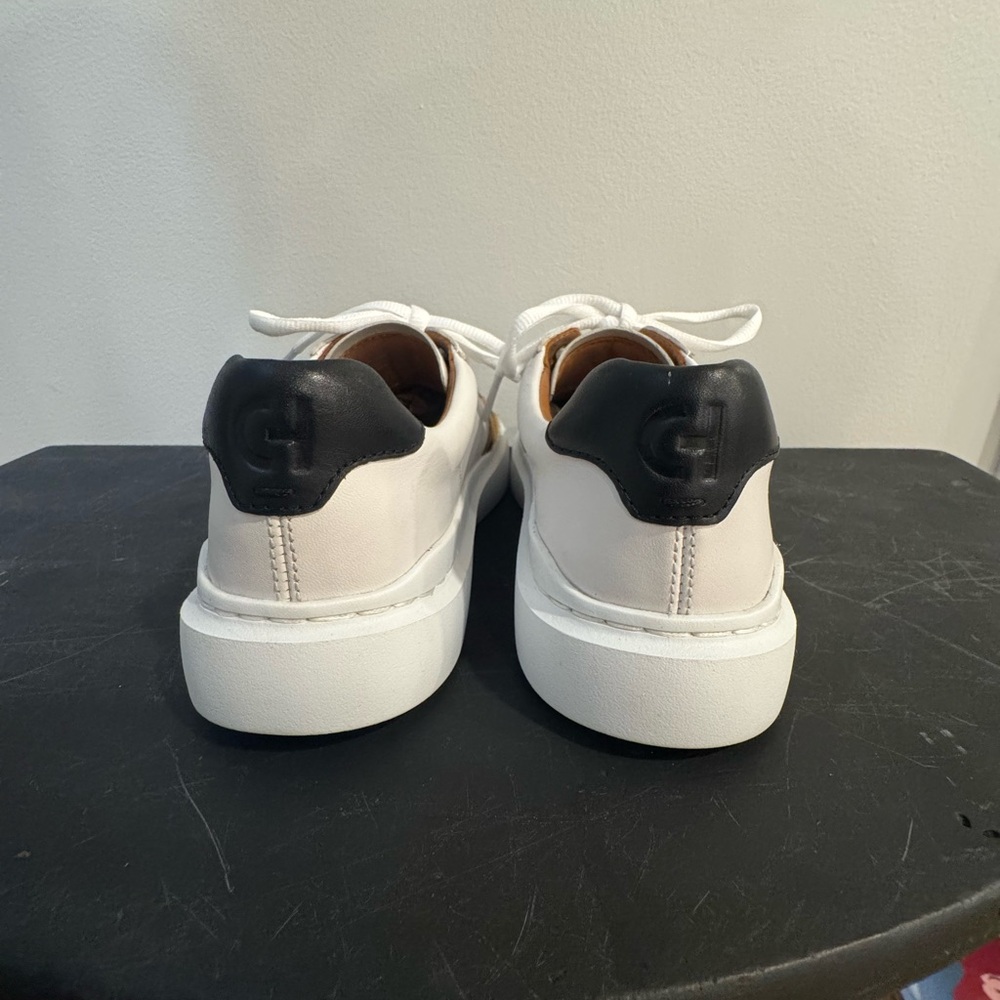 Cole Haan White Sneakers with Tan and Black Leopard Accents - Picture 4 of 12